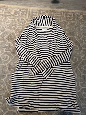 Lou & Grey Navy and White Striped Open-Front Cardigan